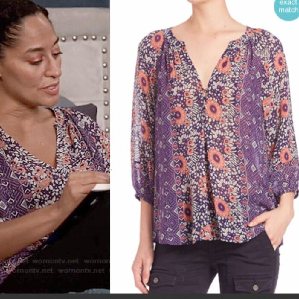 Joie Gloria silk blouse dahlia purple floral sheer XXS